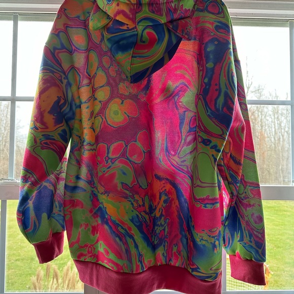 Dolls Kill Club Exx Acid Amoeba Oversized Hoodie New Small Pink Cat Ears Rave - Picture 4 of 7